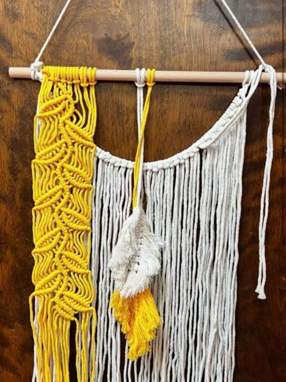 Handmade Macramé Wall Hanging in Yellow and Cream